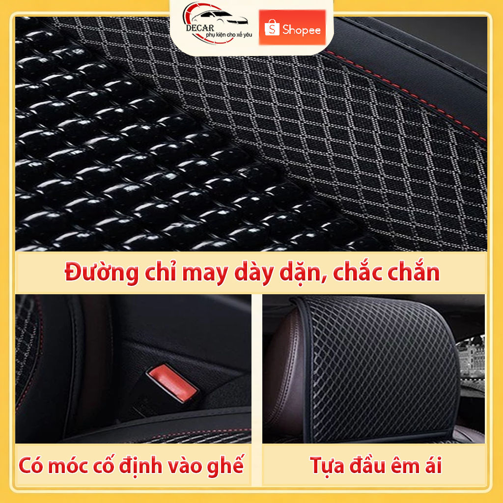 Lót ghế ô tô hạt gỗ chất liệu da cao cấp, bọc lót ghế ô tô xe hơi chống nóng, massage lưng chống đau mỏi