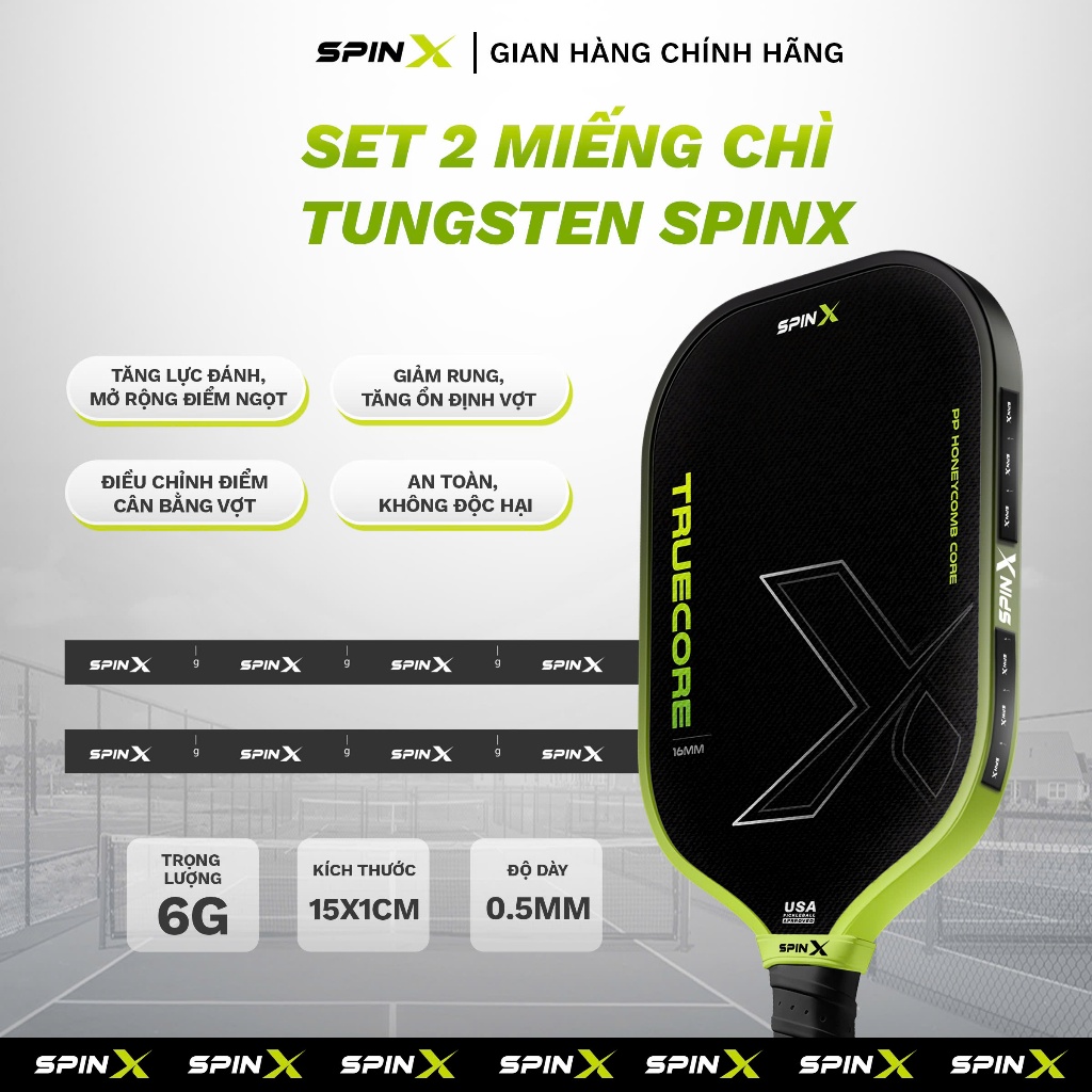 Set 2 Chì Pickleball Tungsten SpinX Chính Hãng Dải 6 inch - Tăng Trọng ...