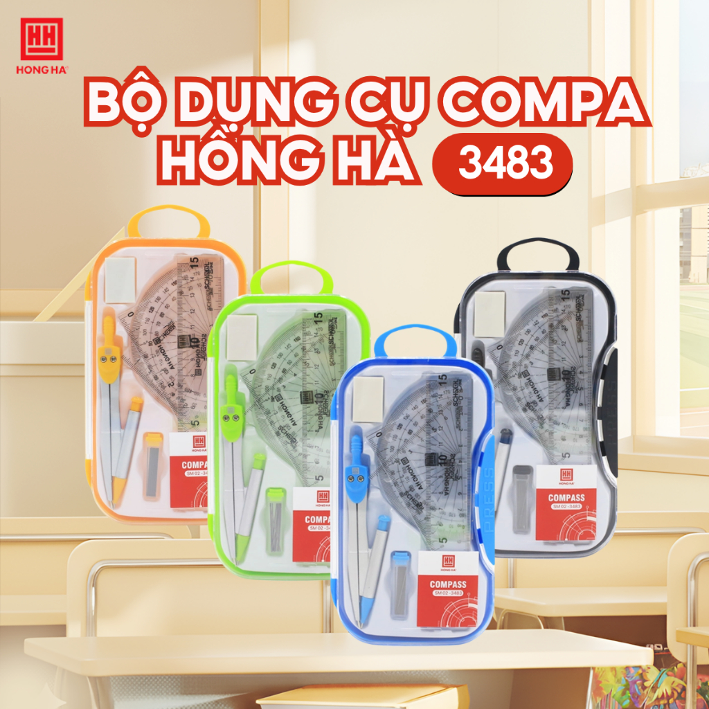 Bộ dụng cụ học tập Hồng Hà SM02 - Compa kèm eke thước kẻ (3483)