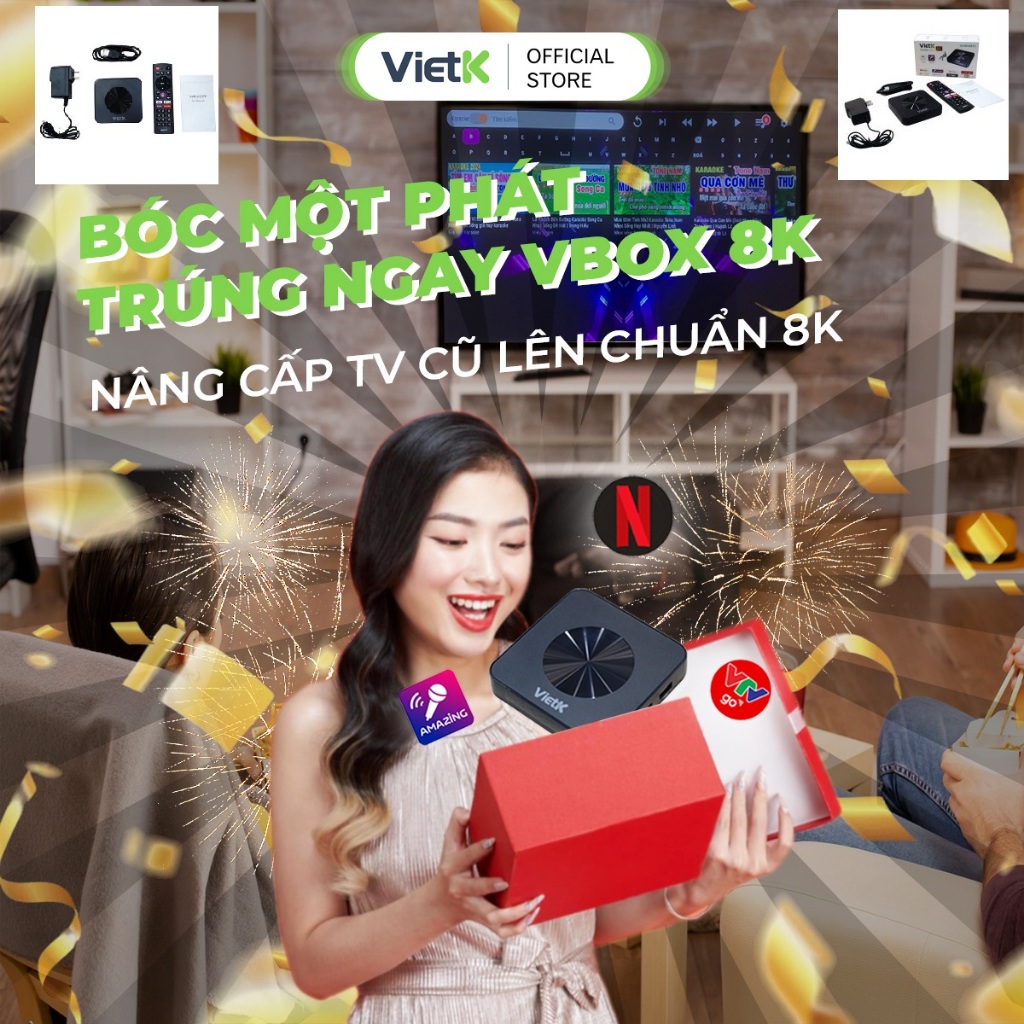 Đầu hát karaoke VietK VBox 8K, chạy Android 12, GPU 8K, hỗ trợ 4K Ultra HD, RAM 2GB, ROM 16GB 2026