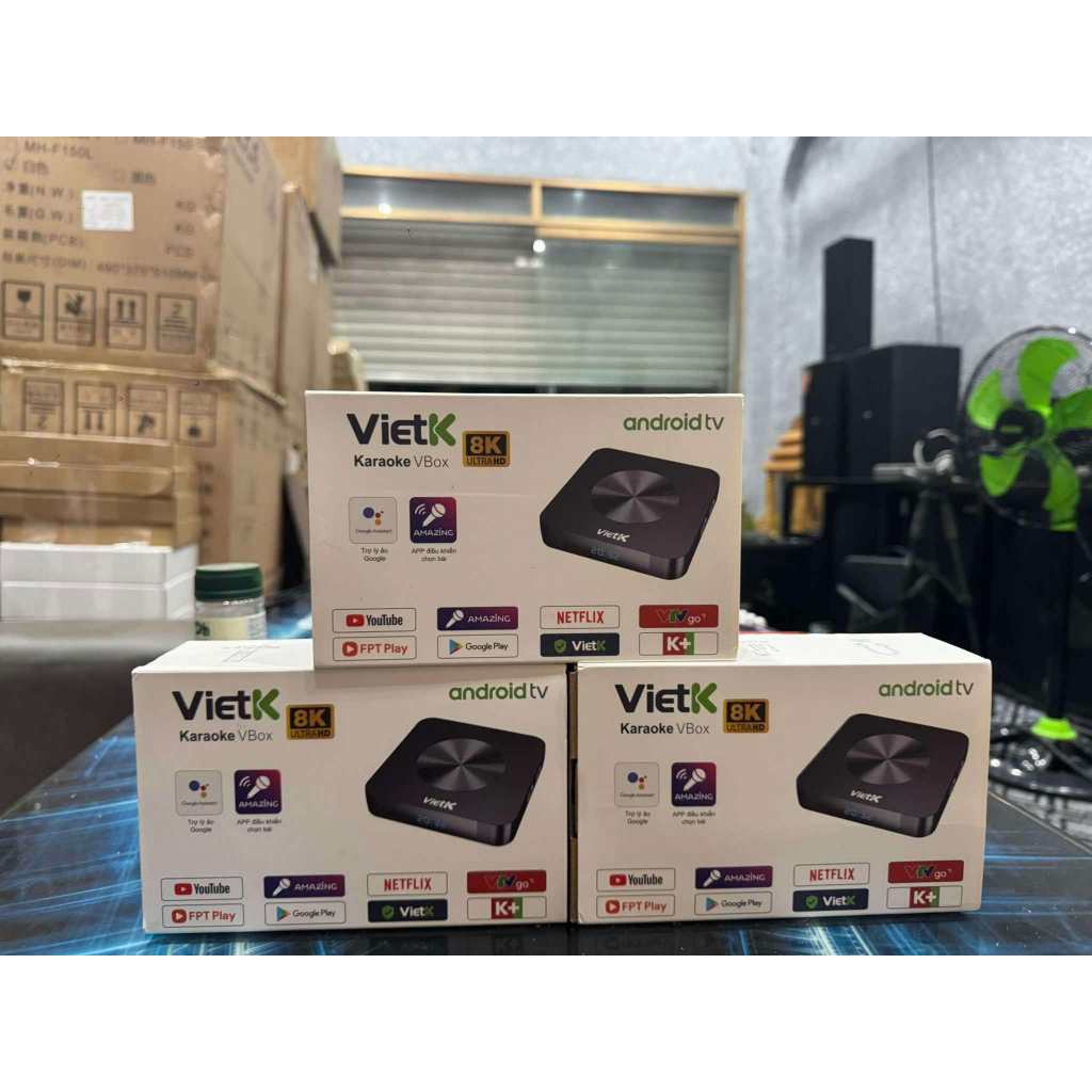 Đầu hát karaoke VietK VBox 8K, Android 12, GPU 8K, hỗ trợ 4K Ultra HD, RAM 2GB và ROM 16GB.