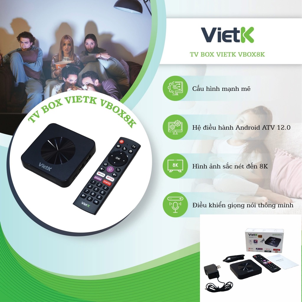 Đầu karaoke VietK VBox 8K - Android 12, hỗ trợ 4K Ultra HD, RAM 2Gb, ROM 16Gb, chính hãng 2026.