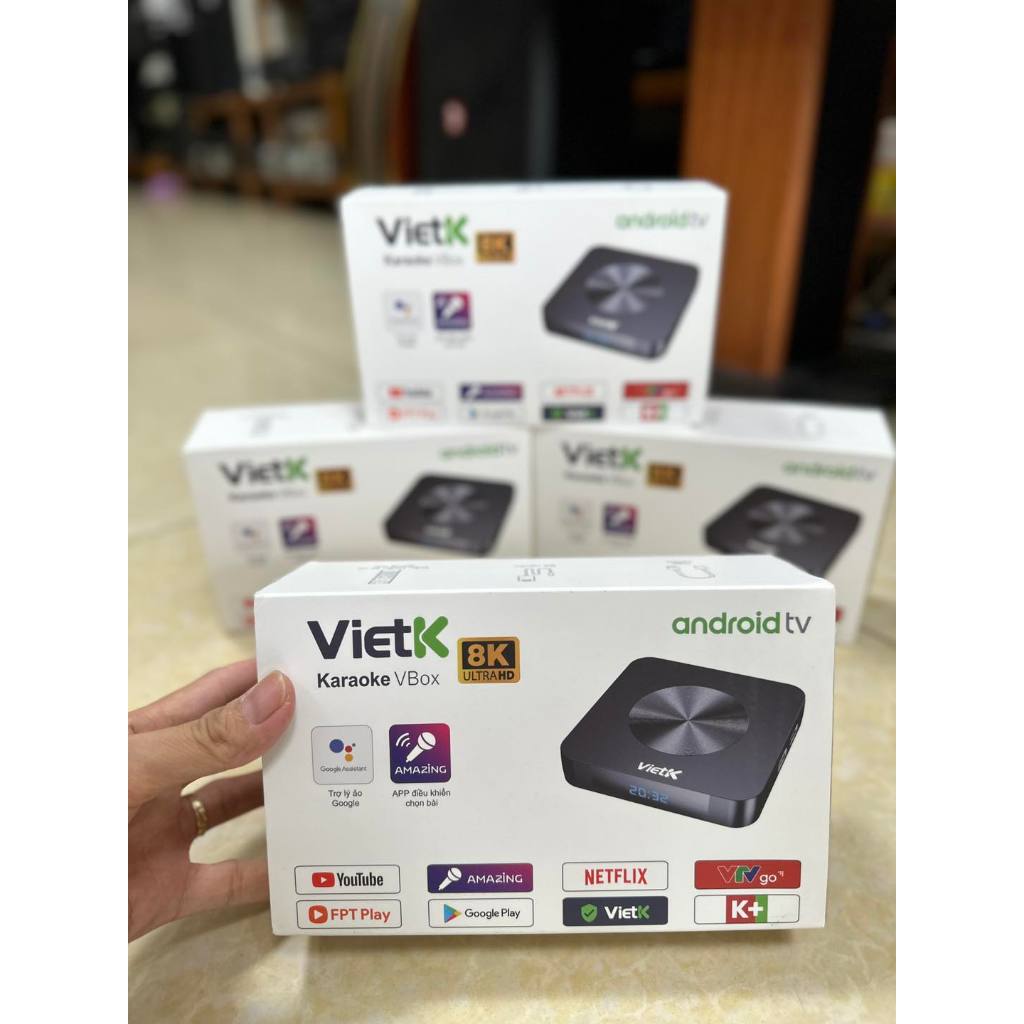 Đầu hát karaoke VietK VBox 8K, Android 12, GPU 8K, hỗ trợ 4K Ultra HD, RAM 2GB và ROM 16GB.
