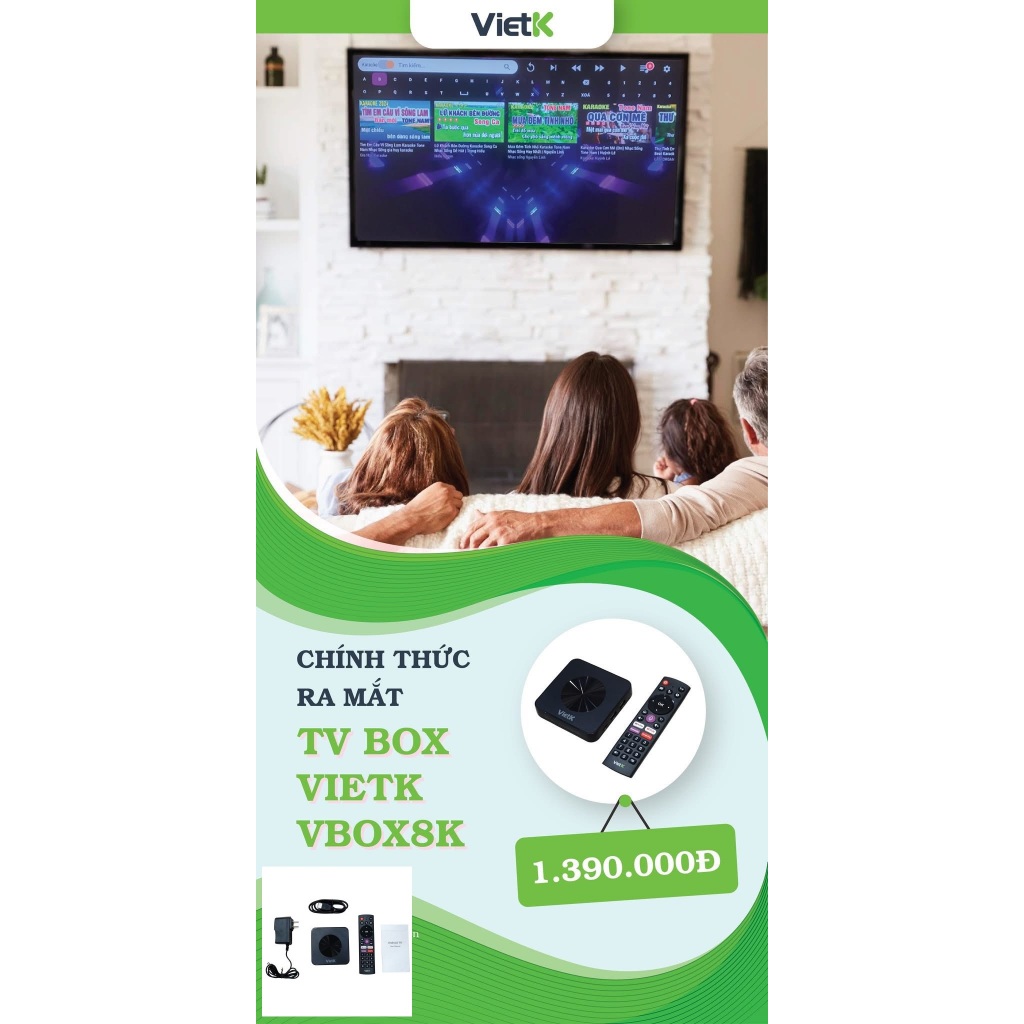 Đầu hát karaoke VietK VBox 8K, Android 12, GPU 8K, hỗ trợ 4K Ultra HD, RAM 2GB và ROM 16GB.