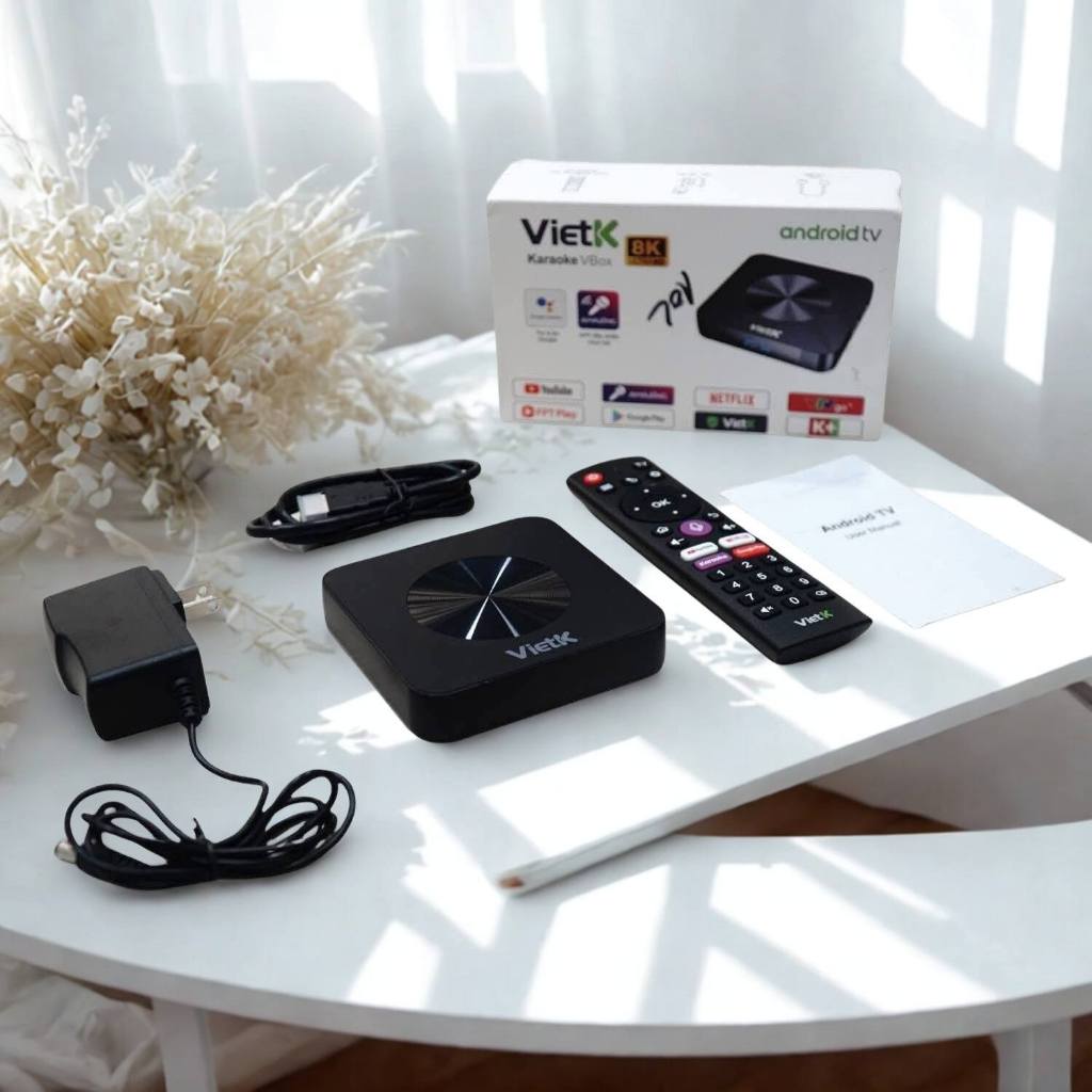 Đầu hát karaoke VietK VBox 8K, Android 12, GPU 8K, hỗ trợ 4K Ultra HD, RAM 2GB và ROM 16GB.