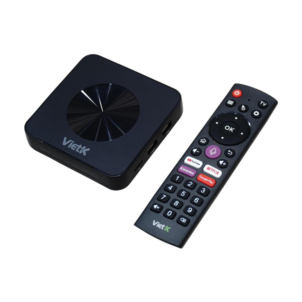 Đầu hát karaoke VietK VBox 8K, Android 12, GPU 8K, hỗ trợ 4K Ultra HD, RAM 2GB và ROM 16GB.