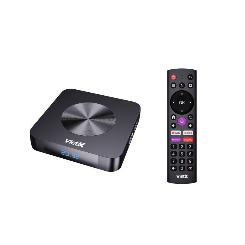 Android TVBox VietK VBox 8K, Android 12, GPU 8K hỗ trợ 4K Ultra HD, Ram 2Gb, Rom 16Gb, BH 12 tháng.