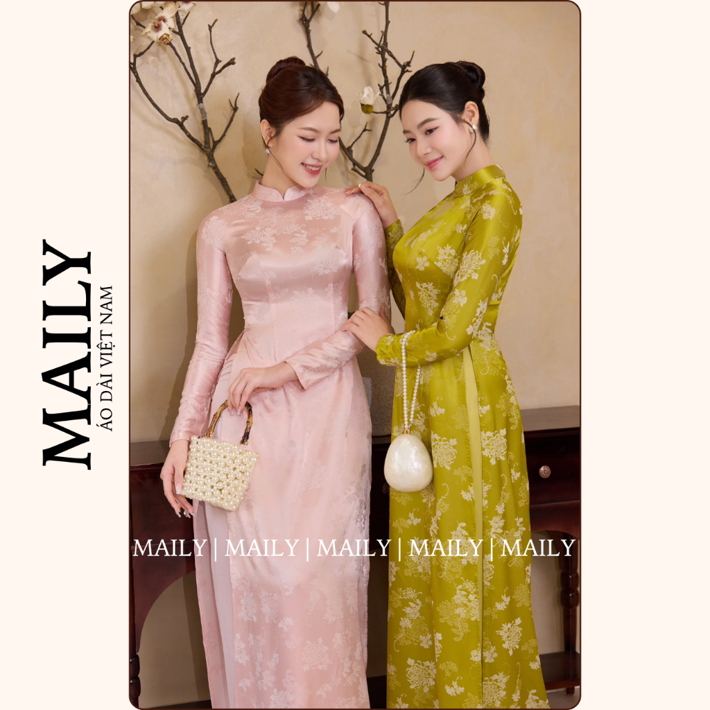 Áo Dài Duyên Nhã Form Ôm Truyền Thống, Chất Gấm Mềm Mại Thiết Kế Cổ Cao Tay Dài Tôn Dáng - ÁO DÀI MAILY