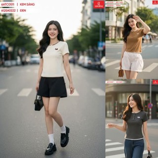 6ATC05 Áo Thun Nữ Cardina Cotton Zip Cổ Trụ Tay Ngắn, Áo Phông Nữ Co Giãn Mềm Mịn, Form Ôm Trẻ Trung 6ATC05