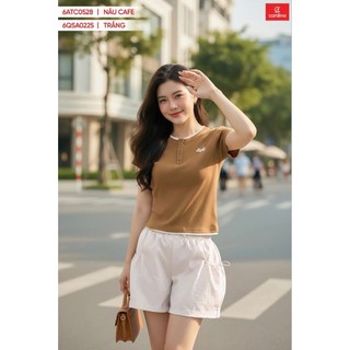 6ATC05 Áo Thun Nữ Cardina Cotton Zip Cổ Trụ Tay Ngắn, Áo Phông Nữ Co Giãn Mềm Mịn, Form Ôm Trẻ Trung 6ATC05