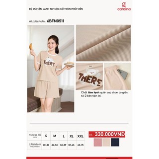 6BFN05 Bộ đồ nữ tăm lạnh Cardina áo tay cộc cổ tròn phối viền quần đùi co giãn mát mặc nhà 6BFN05