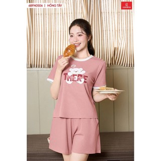 6BFN05 Bộ đồ nữ tăm lạnh Cardina áo tay cộc cổ tròn phối viền quần đùi co giãn mát mặc nhà 6BFN05
