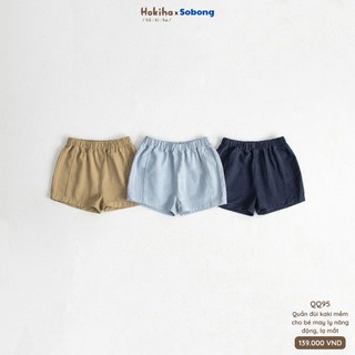 Quần đùi kaki may ly năng động cho bé trai, bé gái Hokiha vải kaki mềm, thoáng mát size 8-17kg QQ95