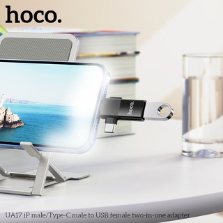 Đầu chuyển đổi 2in1 USB-A 2.0 to LaiNing và TypeC Hoco UA17 (Đen)