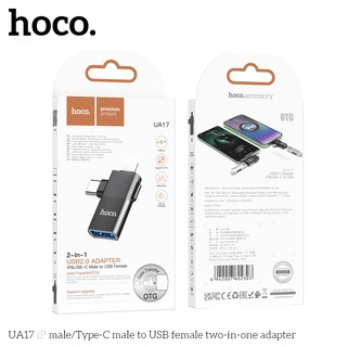 Đầu chuyển đổi 2in1 USB-A 2.0 to LaiNing và TypeC Hoco UA17 (Đen)