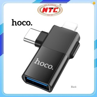 Đầu chuyển đổi 2in1 USB-A 2.0 to LaiNing và TypeC Hoco UA17 (Đen)