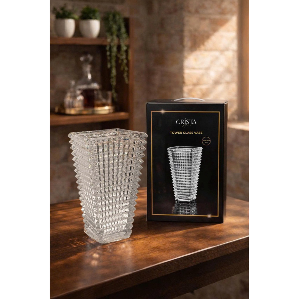 Bộ Bình Hũ Cốc Lọ Hoa Thủy Tinh Vân Caro Trắng Tinh Khiết Crista Home Cao Cấp