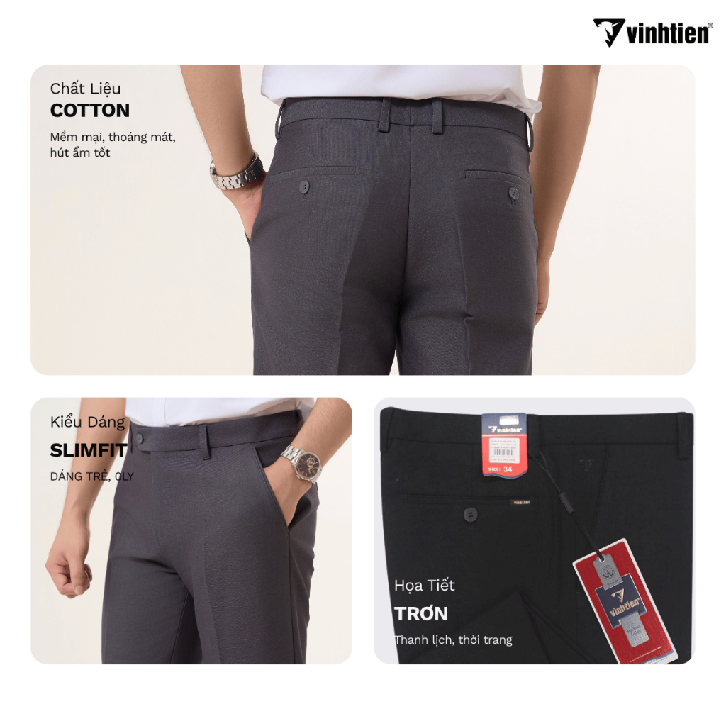 Quần Tây Dáng Trẻ Form Ôm 0ly Slimfit 535 Vĩnh Tiến - Nhiều Màu