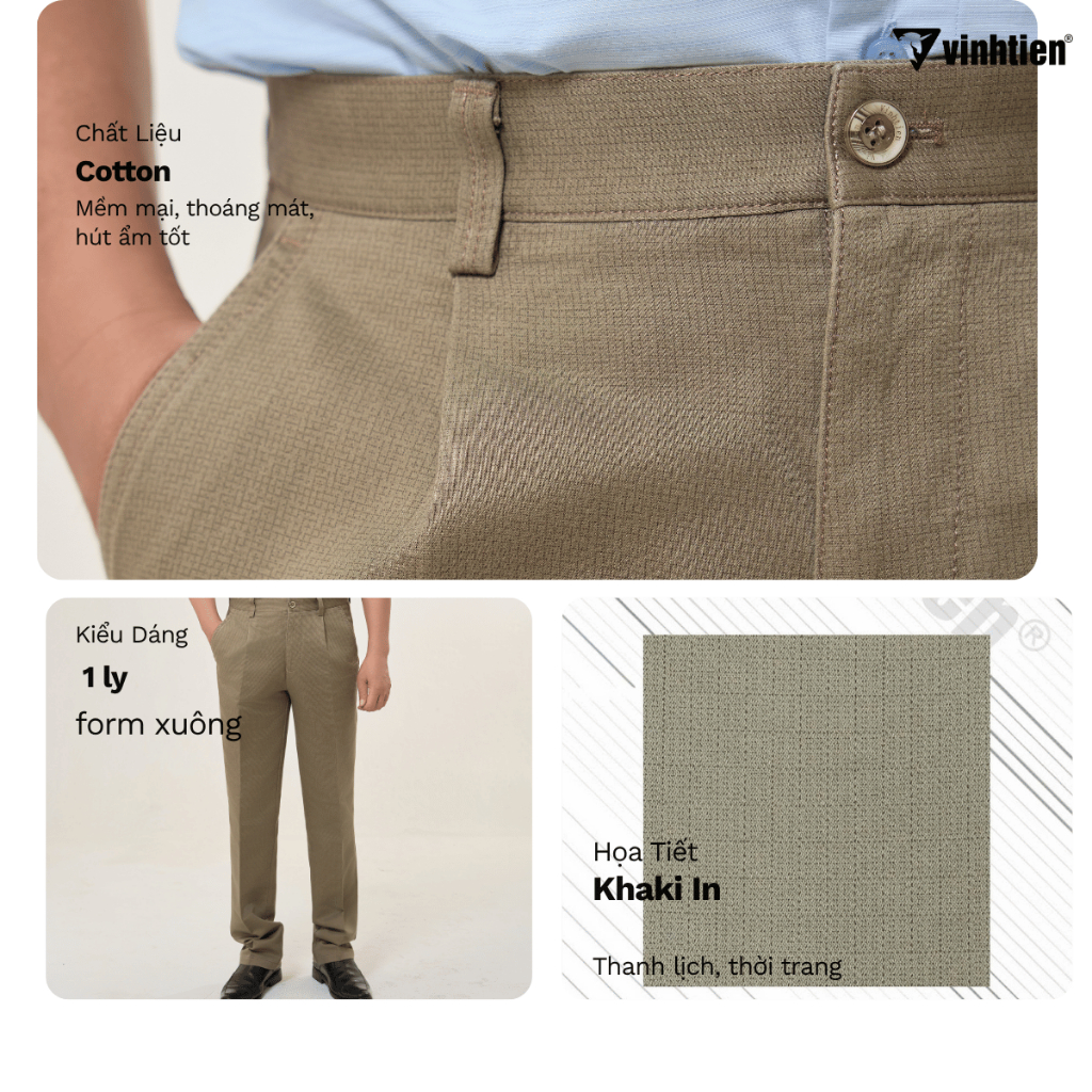 Quần Khaki Trung Niên 1ly Classic Vải Cotton Vĩnh Tiến 645 - Nhiều Màu
