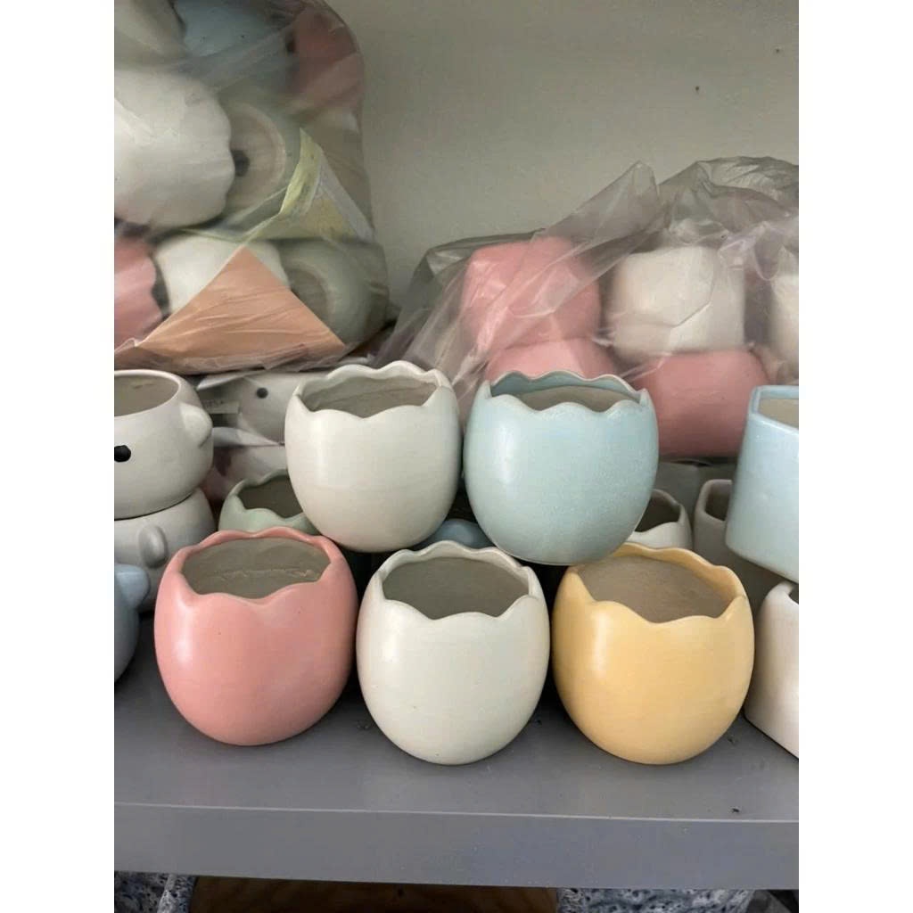 Chậu Trồng Cây Hình Trứng (Kích Thước 7x7cm) Mix Nhiều Màu, Dùng Để Trồng Cây Mini, Sen Đá