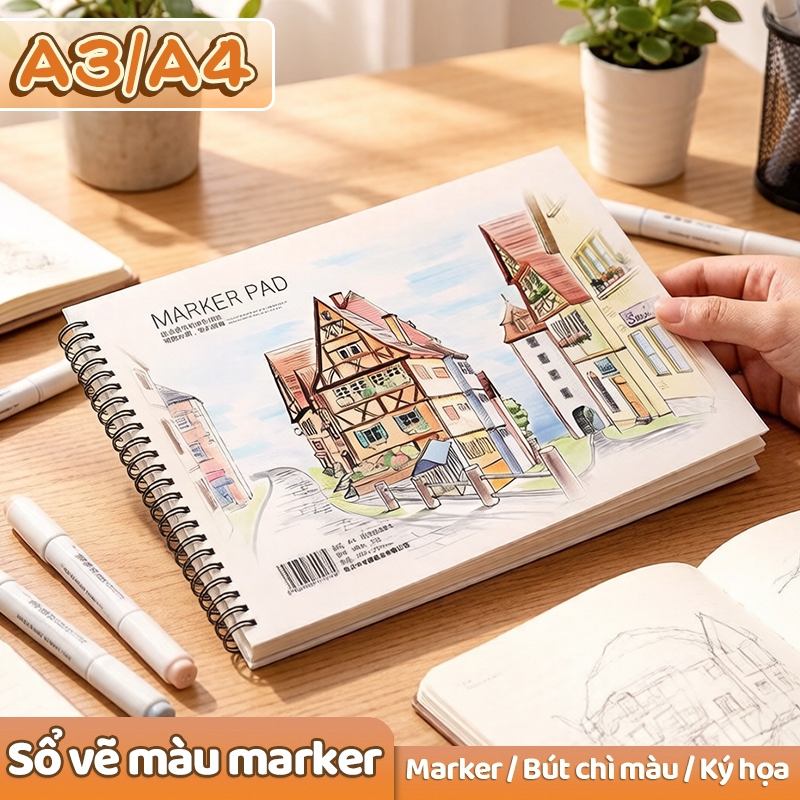 Sổ tay vẽ A4/A5, giấy dày không thấm mực, vỏ cứng hai mặt, dụng cụ vẽ mỹ thuật dành cho học sinh