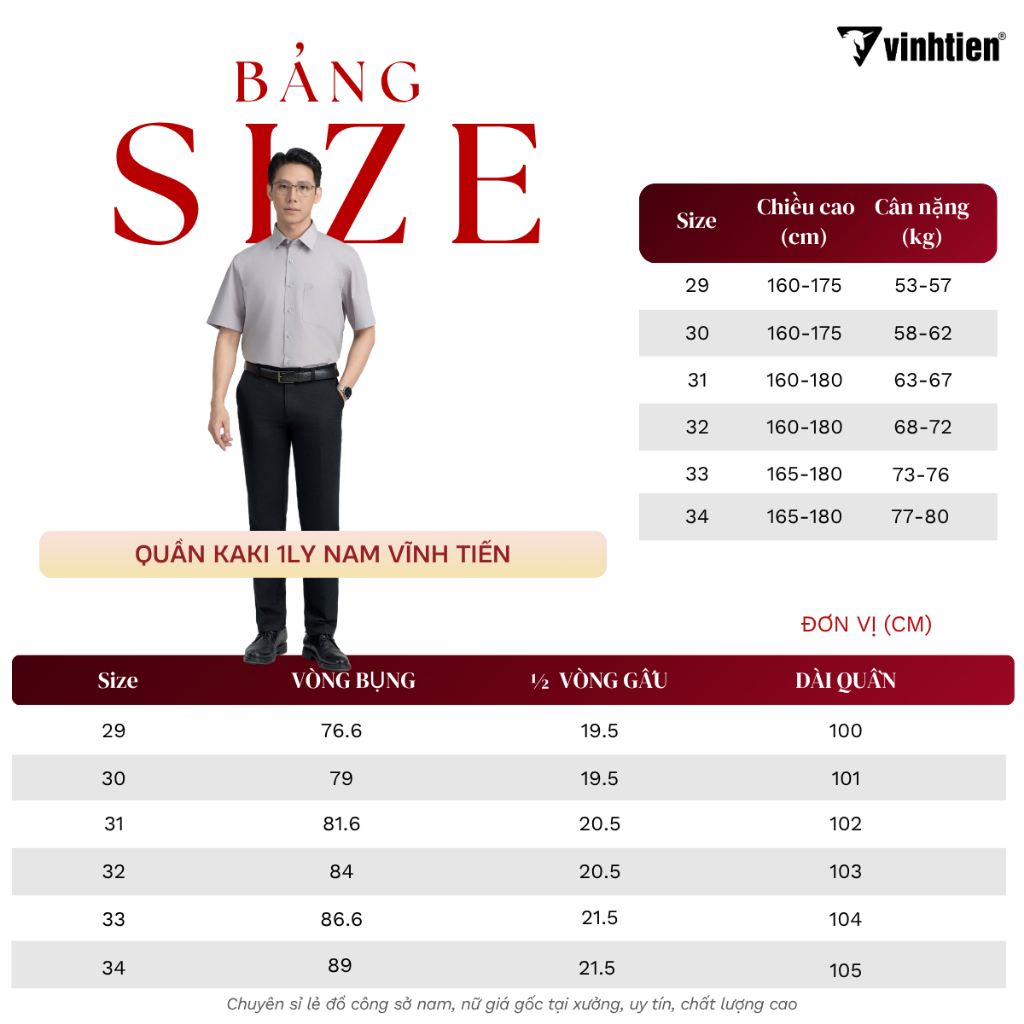 Quần Khaki Trung Niên 1ly Classic Vải Cotton Vĩnh Tiến 645 - Nhiều Màu