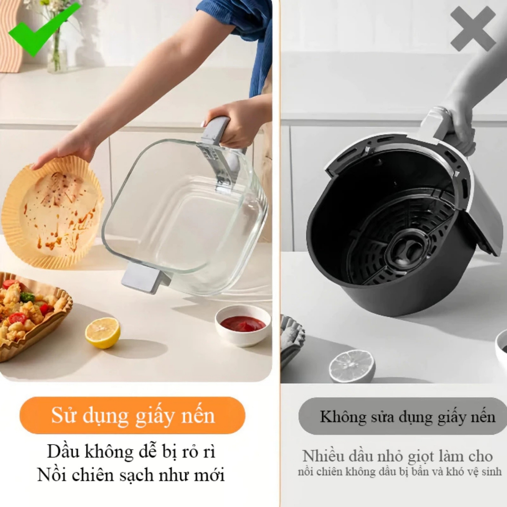 Combo 200 giấy lót nồi chiên ko dầu tròn, giấy nến nồi chiên không dầu, giấy nến nướng bánh tròn GN100 Famistar