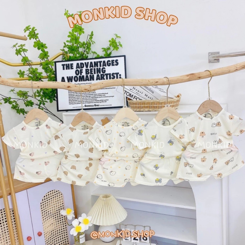 [Peinn] [Bộ cộc] Combo 3/5 Bộ Quần Áo Cộc Tay Chất Thun Lạnh Petit, Nền Kem Cho Bé Trai, Bé Gái Size 4-14kg
