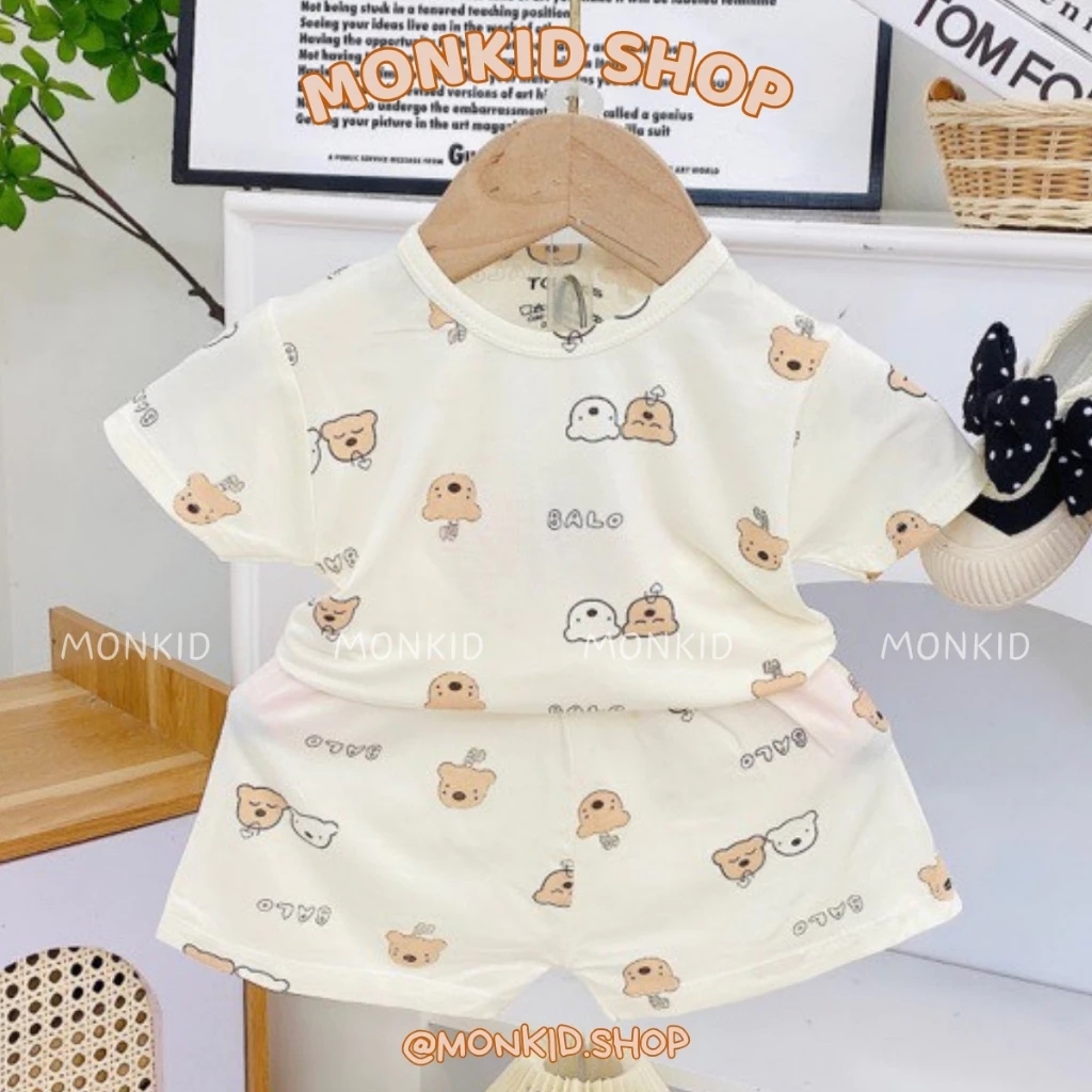 [Peinn] [Bộ cộc] Combo 3/5 Bộ Quần Áo Cộc Tay Chất Thun Lạnh Petit, Nền Kem Cho Bé Trai, Bé Gái Size 4-14kg
