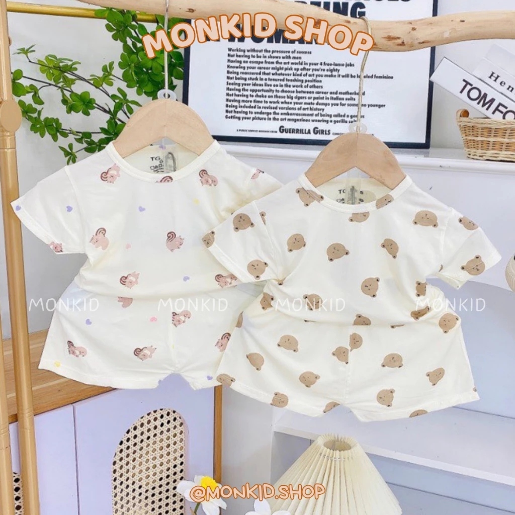 [Peinn] [Bộ cộc] Combo 3/5 Bộ Quần Áo Cộc Tay Chất Thun Lạnh Petit, Nền Kem Cho Bé Trai, Bé Gái Size 4-14kg
