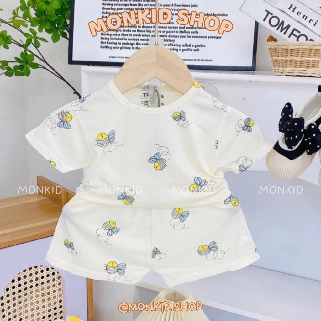 [Peinn] [Bộ cộc] Combo 3/5 Bộ Quần Áo Cộc Tay Chất Thun Lạnh Petit, Nền Kem Cho Bé Trai, Bé Gái Size 4-14kg