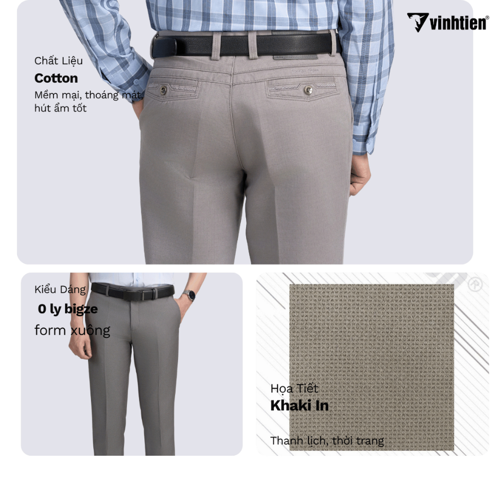 Quần Kaki Bigsize Trung Niên 0ly Classic Vải Cotton Vĩnh Tiến 615 - Nhiều Màu
