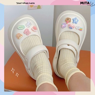 Dép sục nữ đế cao 5cm kiểu dáng mary jane kèm sticker pizza XIXITIAO CS-39