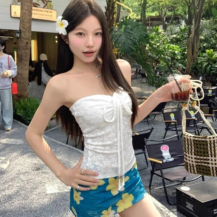 Áo Ống Nữ BABEE Cúp Ngực Ren Hoa Thắt Dây Điệu Đà Hoặc Buộc Cổ Xinh Xắn Ôm Body Phù Hợp Đi Biển