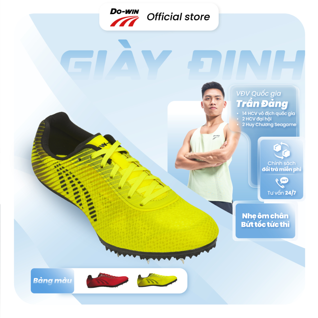 Giày đinh chạy bộ nam nữ Do-win tập luyện và thi đấu các cự ly ngắn, ôm chân, nhẹ thoáng, bám đường
