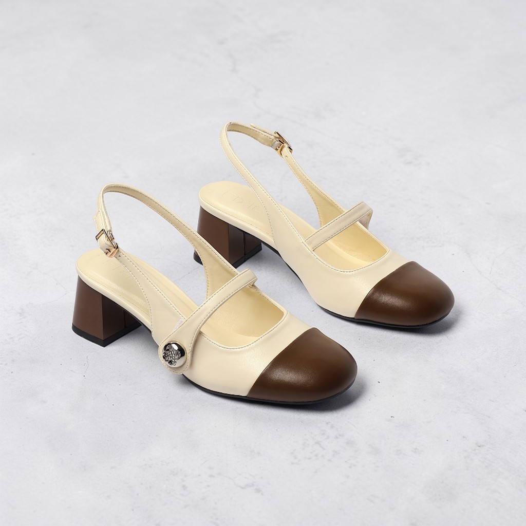 Giày Mary Jane 5cm Quai Ngang Mũi Vuông Phối Ngọc Pixie H388