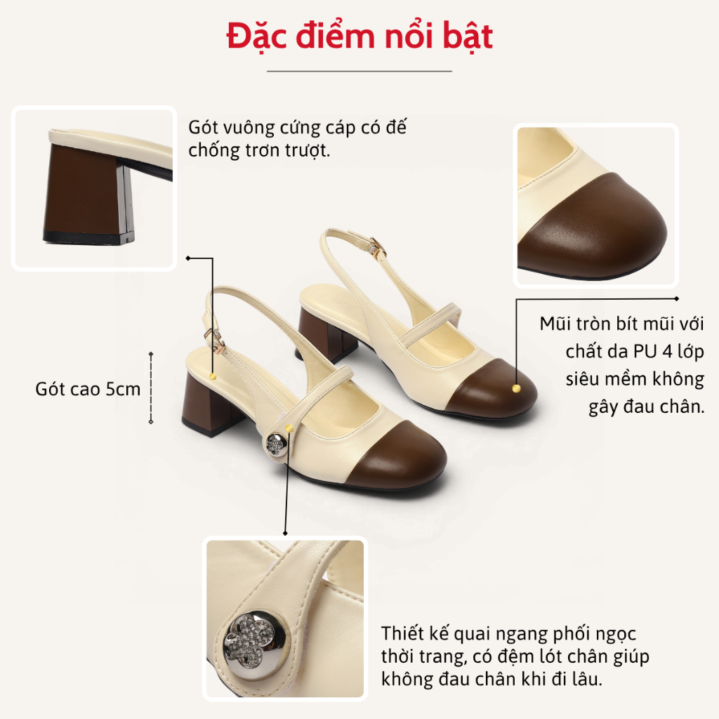 Giày Mary Jane 5cm Quai Ngang Mũi Vuông Phối Ngọc Pixie H388