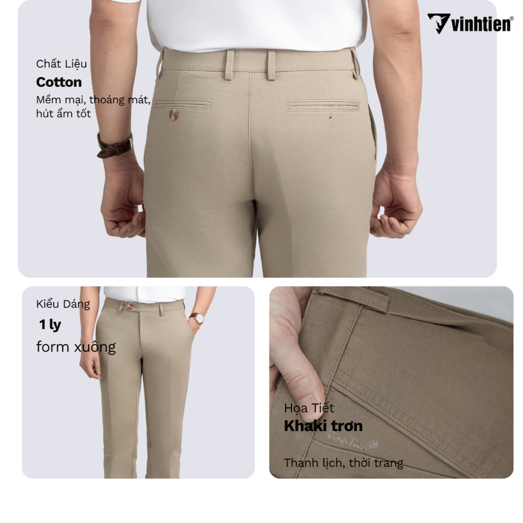Quần Khaki Nam Trung Niên 1ly Classic Vải Cotton Vĩnh Tiến 565 - Nhiều Màu