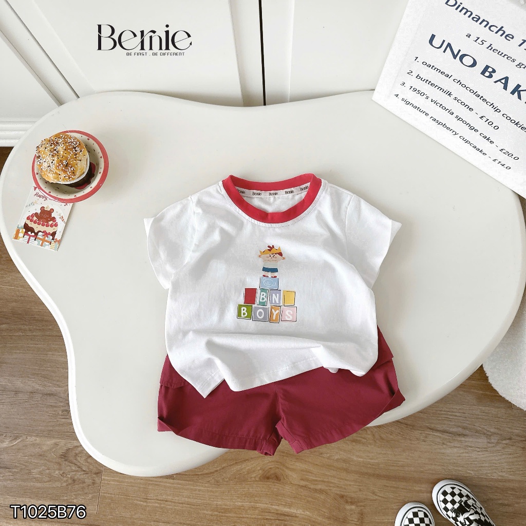 Bộ cotton in hình Roblox ngộ nghĩnh phối quần kaki bé trai, bộ phông áo cotton cổ tròn quần kaki đi học đi chơi bé trai