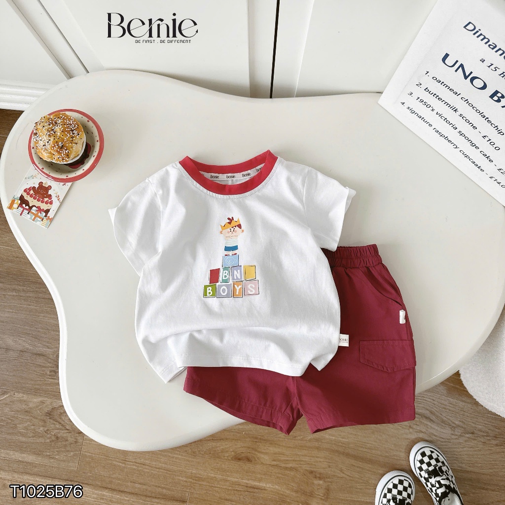 Bộ cotton in hình Roblox ngộ nghĩnh phối quần kaki bé trai, bộ phông áo cotton cổ tròn quần kaki đi học đi chơi bé trai