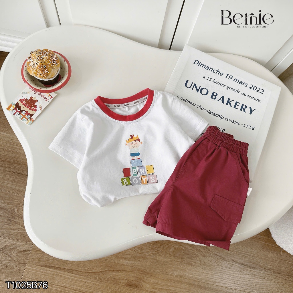 Bộ cotton in hình Roblox ngộ nghĩnh phối quần kaki bé trai, bộ phông áo cotton cổ tròn quần kaki đi học đi chơi bé trai