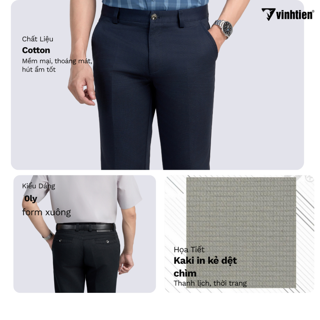 Quần Kaki Trung Niên 0ly Classic Vải Cotton Vĩnh Tiến 595 - Nhiều Màu