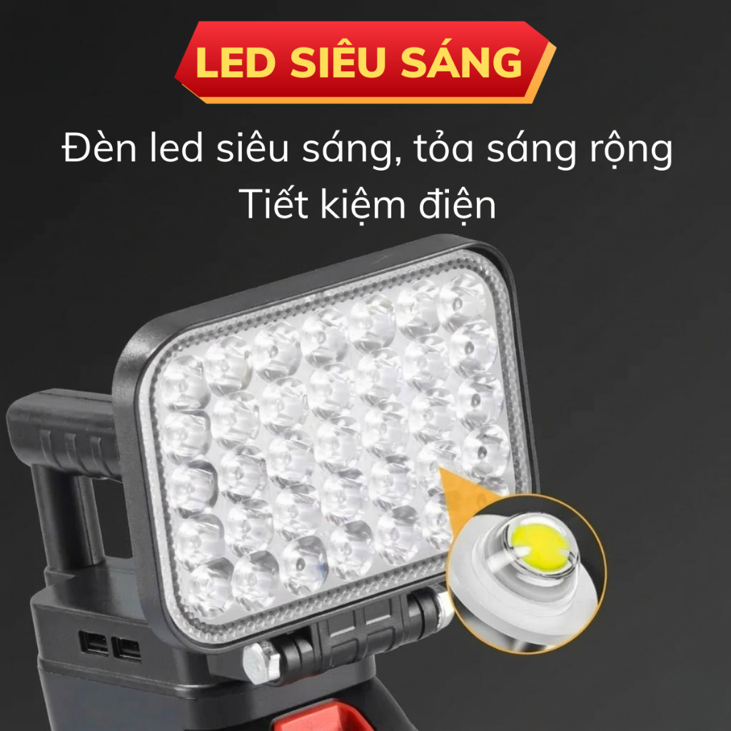 Đèn LED 55 bóng dùng chân pin phổ thông Makita, đèn led siêu sáng soi đêm, cắm trại, đi dã ngoại