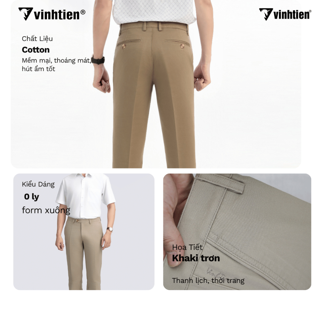 Quần Khaki Nam Trung Niên 0ly Classic Vải Cotton Vĩnh Tiến 545 - Nhiều Màu