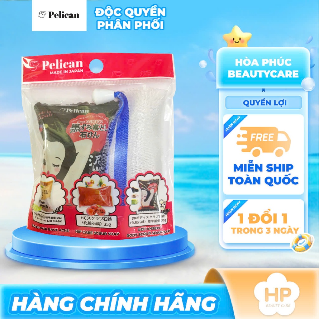 Xà Phòng Giảm Thâm Nách Và Làm Sạch Cơ Thể Pelican 50G (Phiên Bản Mini + Túi Lưới Tạo Bọt)