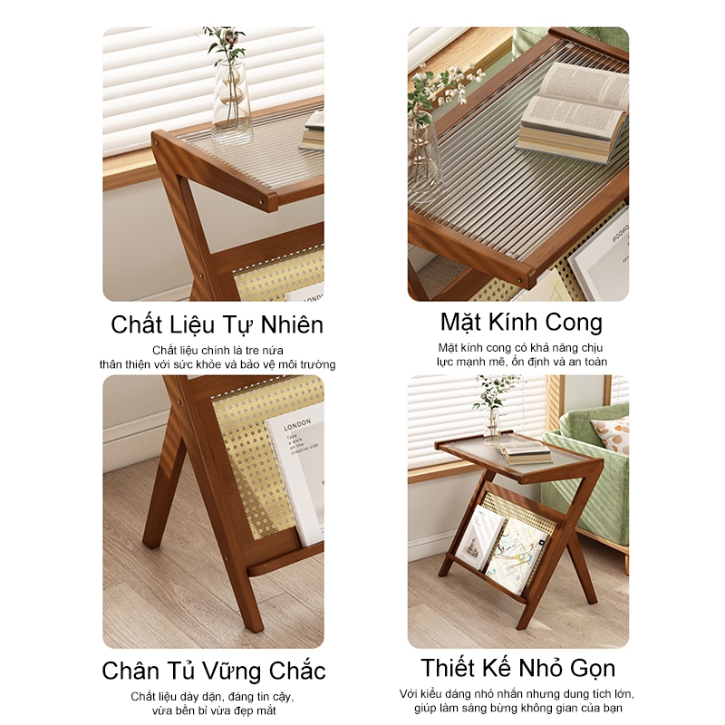Bàn Trà Tre Đa Năng Bàn Cà Phê Bàn Sofa  Bàn Phòng Khách Thiết Kế Đan Mây Phong Cách Bắc Âu Tinh Tế
