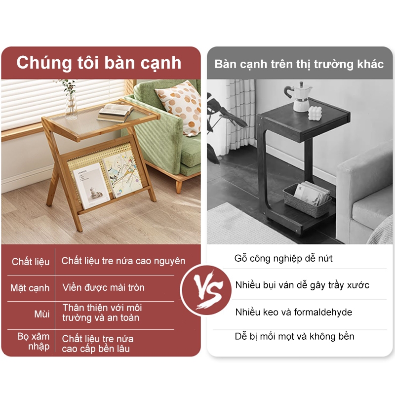 Bàn Trà Tre Đa Năng Bàn Cà Phê Bàn Sofa  Bàn Phòng Khách Thiết Kế Đan Mây Phong Cách Bắc Âu Tinh Tế