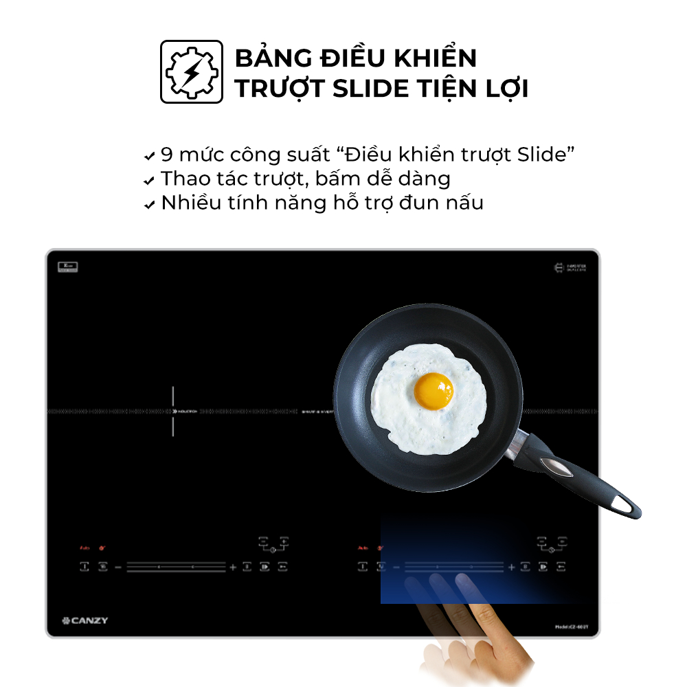 Bếp từ Canzy CZ 602T [Bếp 2 vùng nấu kích thước ngang 60cm rộng 42cm, inverter tiết kiệm điện, booster nấu nhanh]