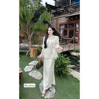 Set áo ren 3 món chân váy lụa đuôi cá, áo 2 dây trong Eva hamichi
