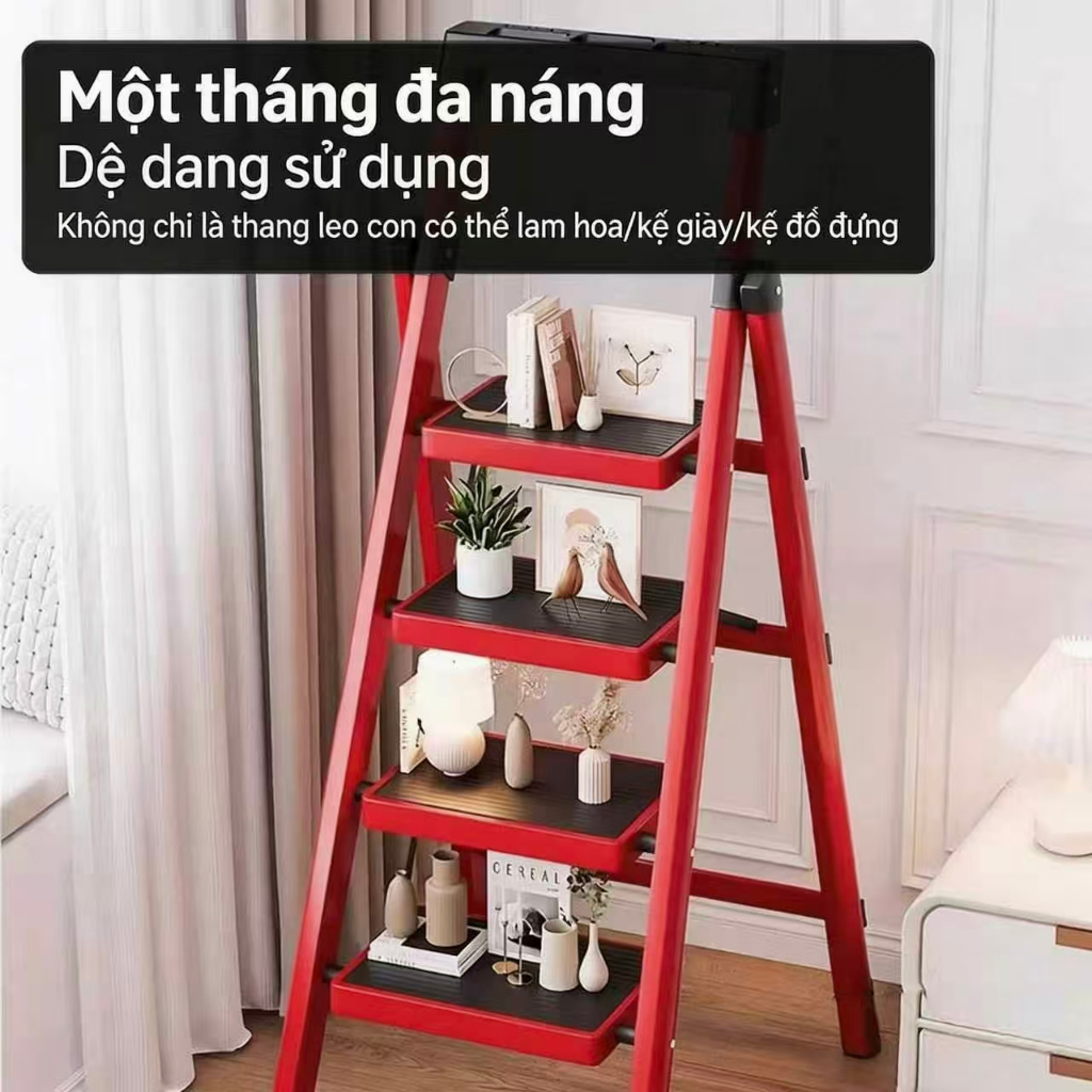 [🔥Bảo hành 2 năm] Thang Gấp Gọn Thang Chữ A Thang Nhôm Gấp Gọn 2-8 Bậc Tải Trọng 500kg Tặng phụ kiện Thang gia đình đỏ